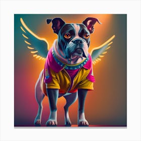Bulldog Face - Multicolored Neon Angel Dog And His Collar Says Canvas Print
