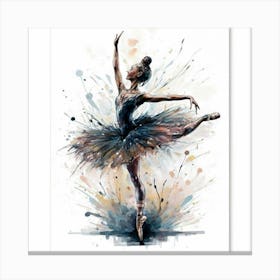 An artful and expressive portrait of a ballerina mid-performance, captured in a blend of watercolor and ink, creating a dynamic and graceful visual. This unique and elegant art print is perfect for dance enthusiasts and those seeking a blend of movement and artistic sophistication in their home decor Canvas Print