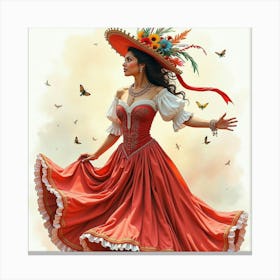 Spanish Woman In A Lively Carnival, Watercolor With Festive Details 1 Canvas Print