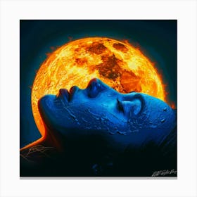 Lunar Orbit - Blue And Moon Canvas Print