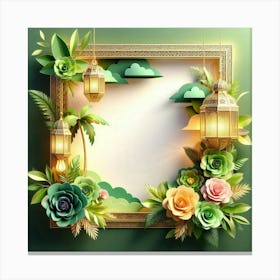 Frame With Flowers And Lanterns 1 Canvas Print