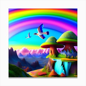 Rainbow Landscape With Mushrooms Canvas Print