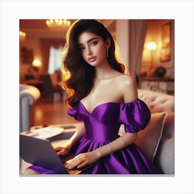 Asian Woman In Purple Dress Canvas Print