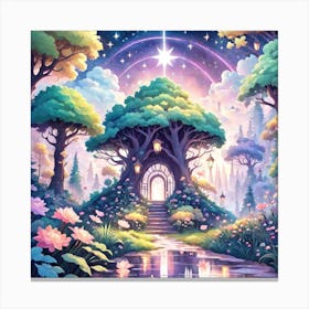 A Fantasy Forest With Twinkling Stars In Pastel Tone Square Composition 263 Canvas Print