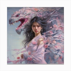 Chinese Girl With Dragon Canvas Print