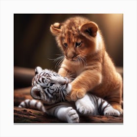 Tiger And Lion Cub Canvas Print