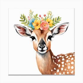 Floral Baby Antelope Nursery Illustration (41) Canvas Print