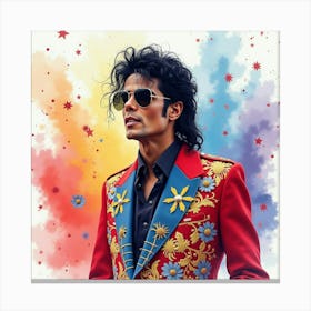 Watercolor Image Of Michael Jackson In A Colorful Carnival 1 Canvas Print