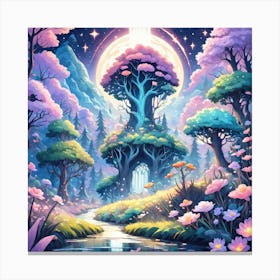 A Fantasy Forest With Twinkling Stars In Pastel Tone Square Composition 139 Canvas Print