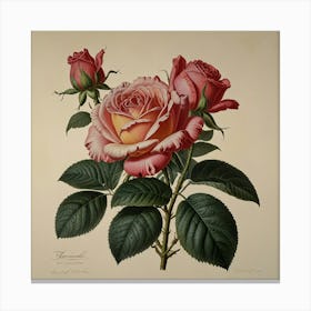 Roses flower plants painting art print Canvas Print