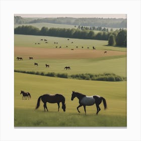 Horses Grazing In A Field 1 Canvas Print