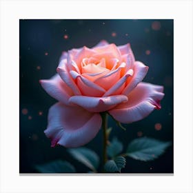 A Dreamy Rose With Petals Of Flowing, Iridescent Light Blooming In A Starlit Garden Canvas Print