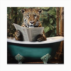 Jaguar In The Bath Reading A Newspaper Canvas Print