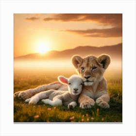 Lion Cub And Lamb Canvas Print