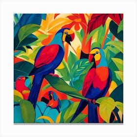 Parrots In The Jungle Fauvism Tropical Birds in the Jungle 5 Canvas Print