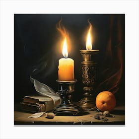 Two Candles And Oranges Canvas Print