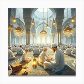 Muslims In The Mosqueلمشاعر الروحانية في رمضان Canvas Print