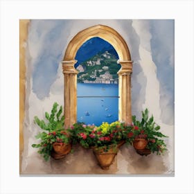 Window To The Sea Amalfi Window Art Print Canvas Print