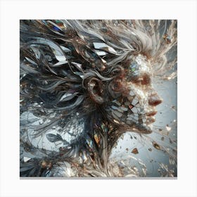 3D HDR a close up of a woman with Fractured Dreams a kaleidoscope of shattered mirrors, splintered glass, and tangled copper wire, forms a mesmerizing, abstract sculpture that pierces the soul, reflecting the fractured psyche of a world torn apart. Canvas Print