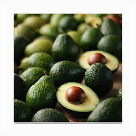 Avocados On A Wooden Table Canvas Print
