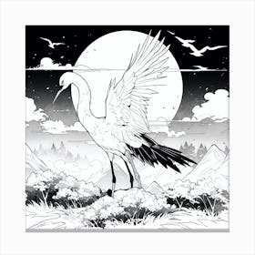 Crane In The Moonlight Canvas Print