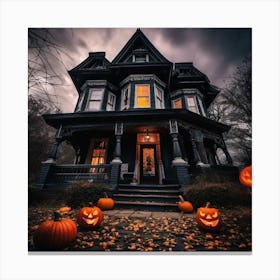 Halloween House With Pumpkins 1 Canvas Print