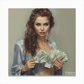 Sexy Woman With Money 1 Canvas Print