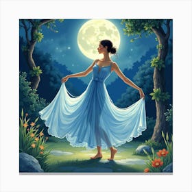 Watercolor Portrait Of A Dancer In A Moonlit Garden 1 Canvas Print