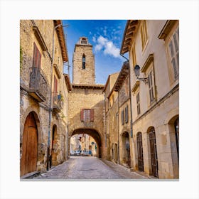 Narrow Cobblestone Street In A French Town Canvas Print