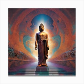 Lord Buddha Is Walking Down A Long Path, In The Style Of Bold And Colorful Graphic Design, David , R (3) Canvas Print