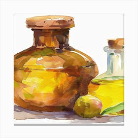 Olive Oil Bottle And Olives Canvas Print