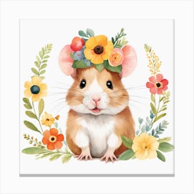 Floral Baby Hamster Nursery Illustration (44) Canvas Print