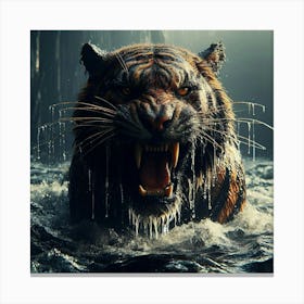 Tiger In The Water Canvas Print