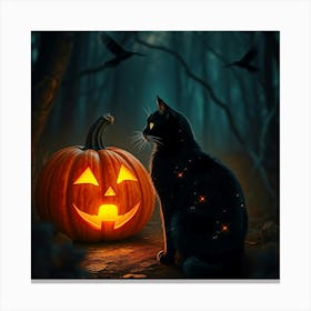 Halloween Cat In The Woods Canvas Print