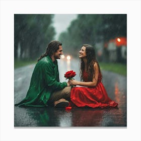 Couple In Rain Canvas Print