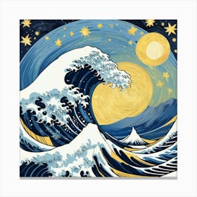 The Great Waves Off Kanagawa Logo At Starry Night Van Gogh Painting 2 Canvas Print