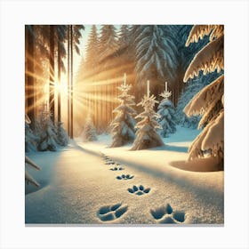 Snowy Forest Footprints Wall Art: A Magical Winter Scene for Cozy and Nature-Inspired Home Decor Print Art Canvas Print