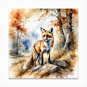 Fox Standing Amidst Autumn Withered Grass Canvas Print