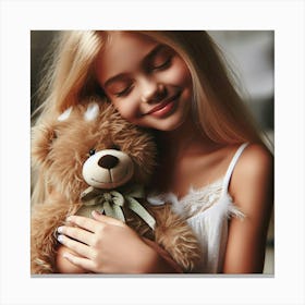 Little Girl Hugging Teddy Bear 2 Canvas Print