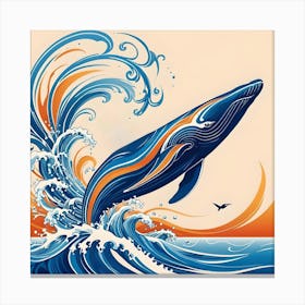 The Whale and the Sea, Blue and Orange Canvas Print
