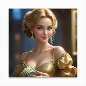 Beautiful Woman Holding Money 14 Canvas Print