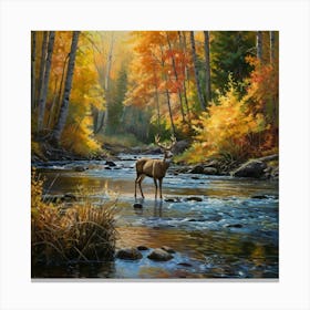 Deer In The Stream Canvas Print