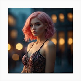 Pink Haired Woman At Night Canvas Print