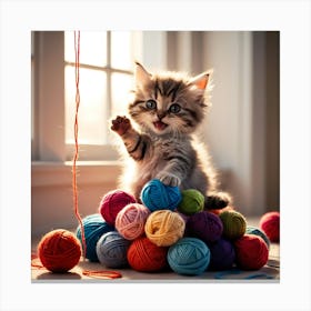 Kitten Playing With Yarn Canvas Print