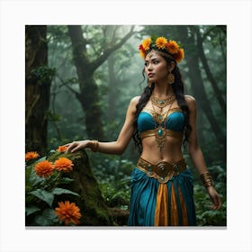 Asian Woman In The Forest Canvas Print