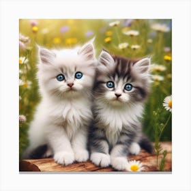 Two Kittens On A Log Canvas Print