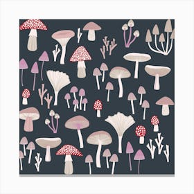 Mushrooms Toadstools And Fungi Dark Canvas Print