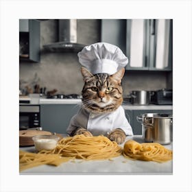 173703 A Cat In The Modern Kitchen Wearing A Shaf Hat And Xl 1024 V1 0 Canvas Print