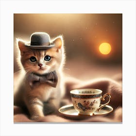 Charming Cat with Bow Tie Wall Art: A Delightful Scene for Cat Lovers and Whimsical Home Decor Print Art Canvas Print