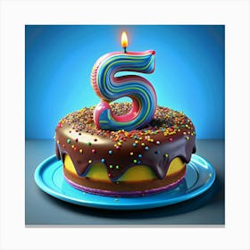 Chocolate Birthday Cake With Number Five Candle Canvas Print